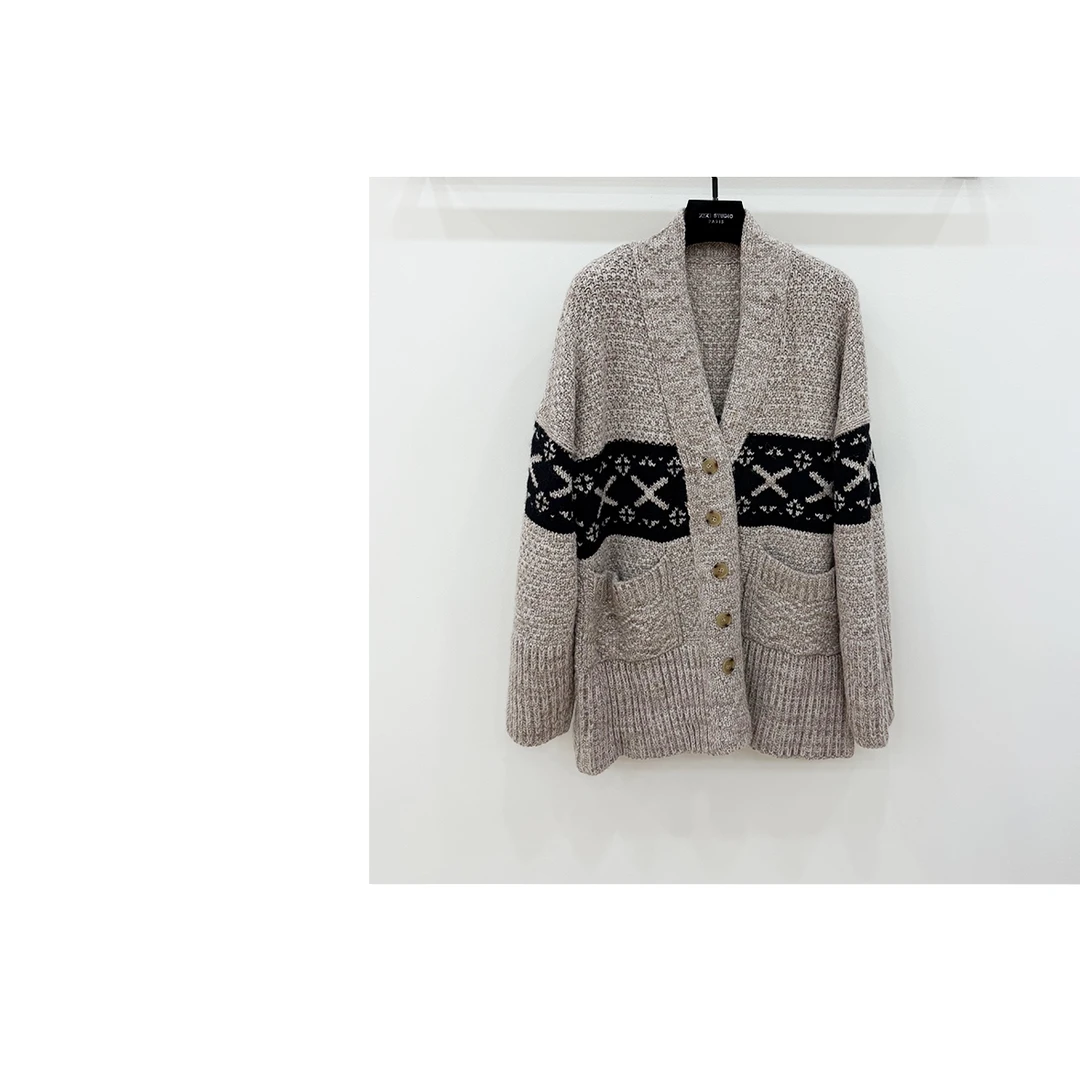 JIAYE CHAN费尔岛长袖粗针提花开衫外套