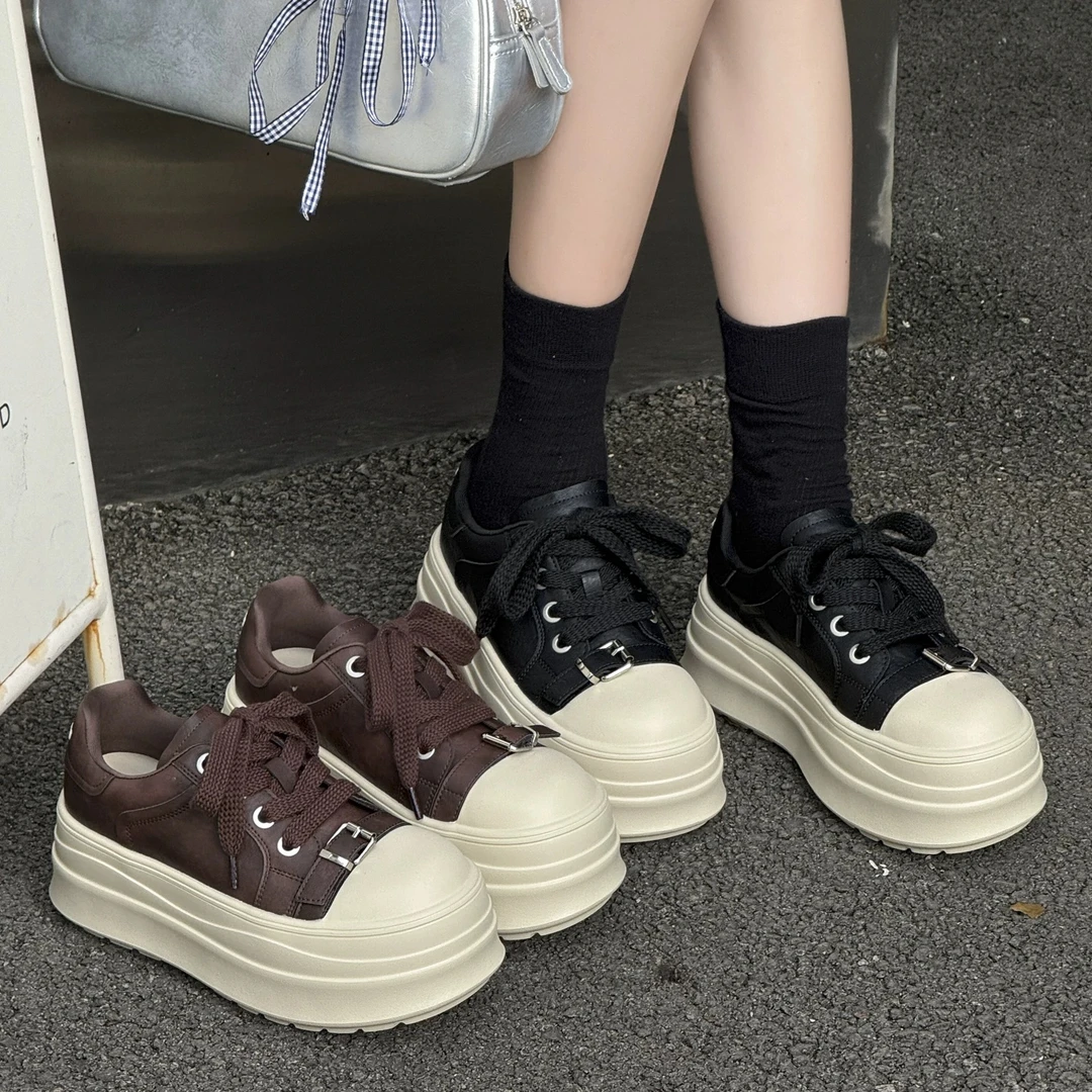 恋上！时尚日常~厚底增高真皮小白鞋女休闲板鞋舒适3507/B3