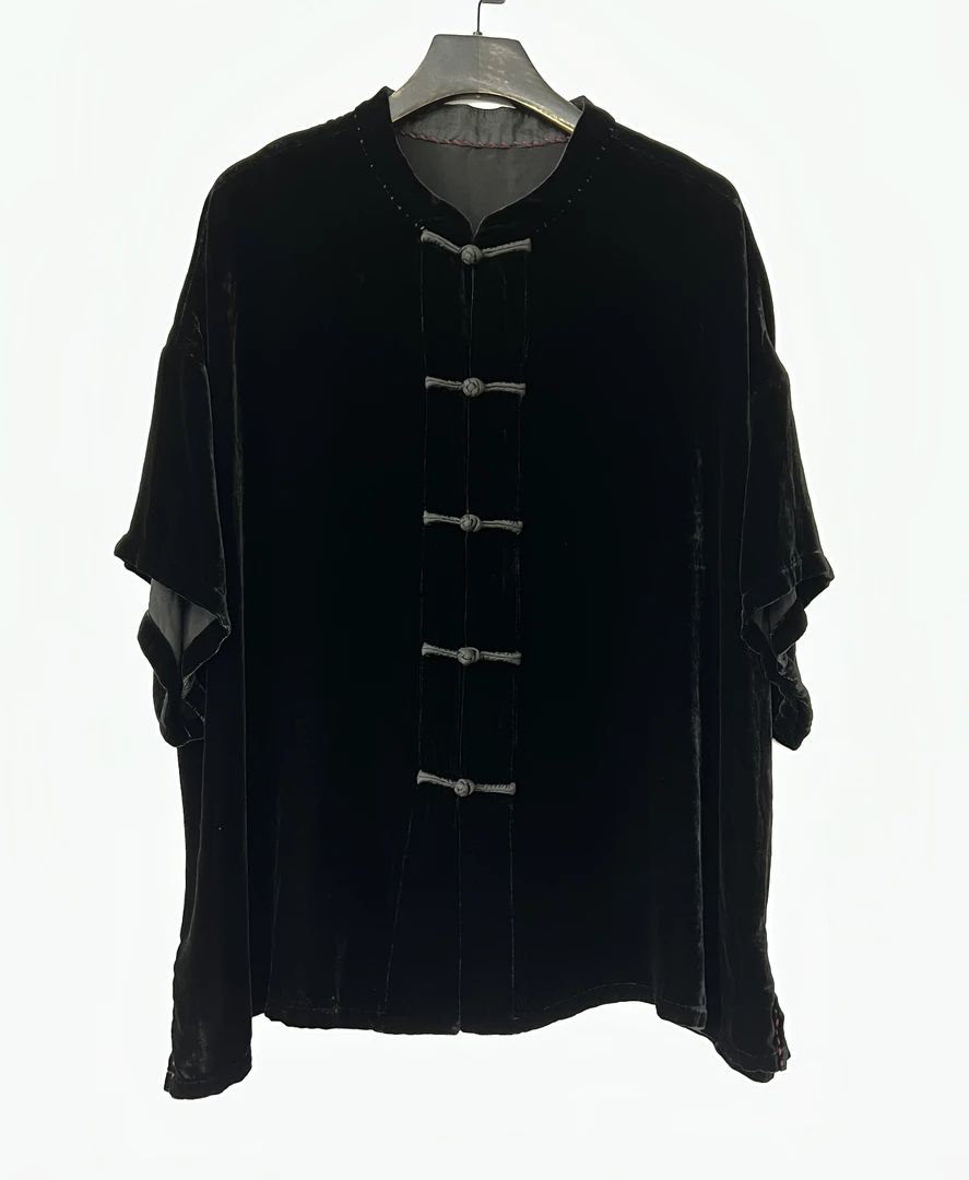 衣秋白351037丝绒盘扣开衫外套