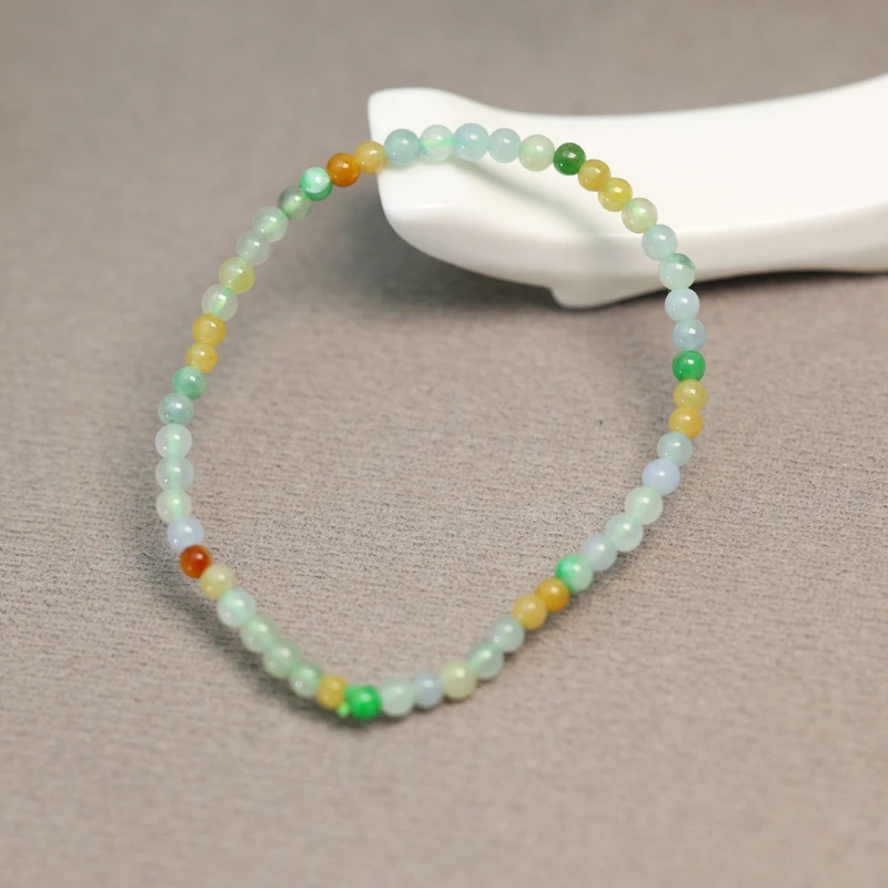 #J690冰种三彩缅甸天然A货翡翠小圆珠子小米珠子手串手链