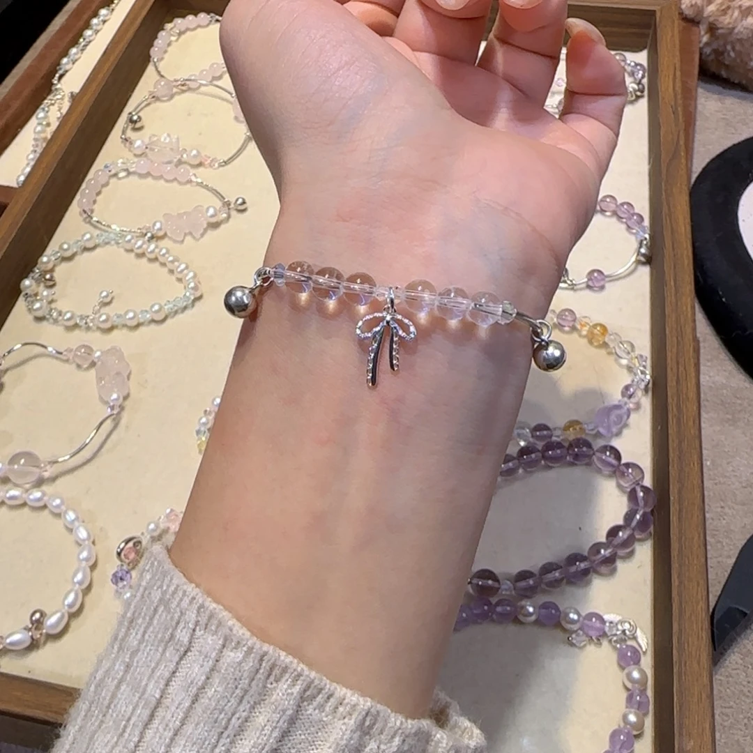 手链烟晶银S925镶嵌蝴蝶结白水