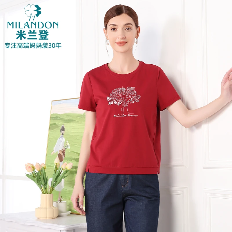 MILANDON/米兰登2025夏季新款休闲印花圆领短袖女士T恤1Q2T1129X