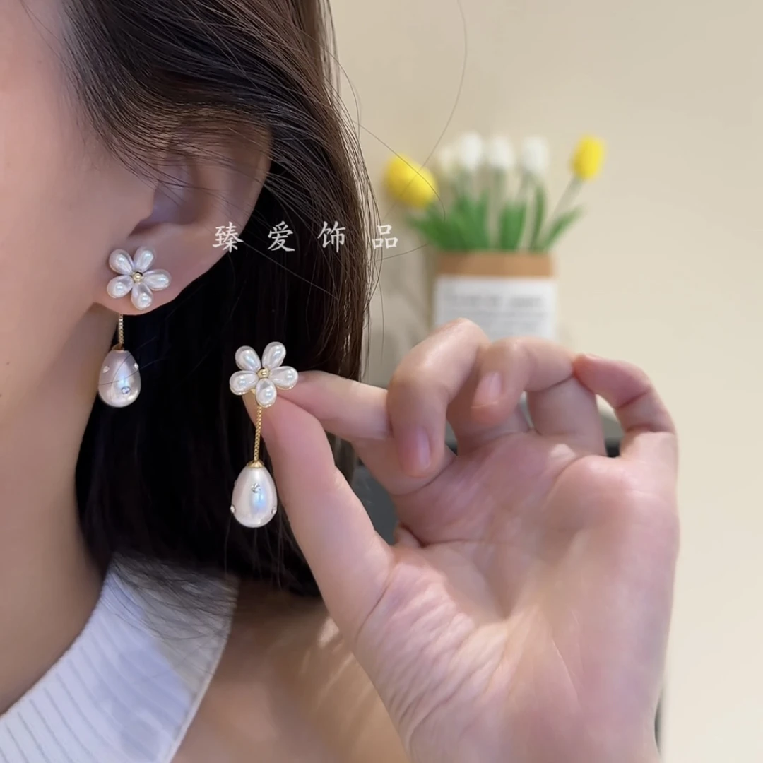 铜合金合成锆石耳饰 两戴清新优雅温柔小花耳饰气质甜美轻奢饰品