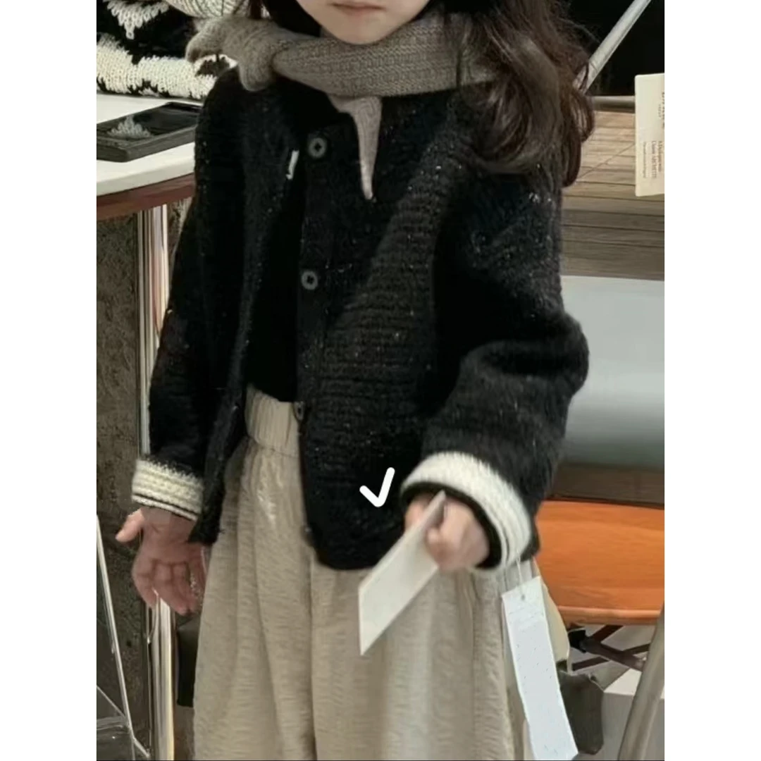 A.P.M-韩国亲子童装黑色针织毛衣开衫 Y037