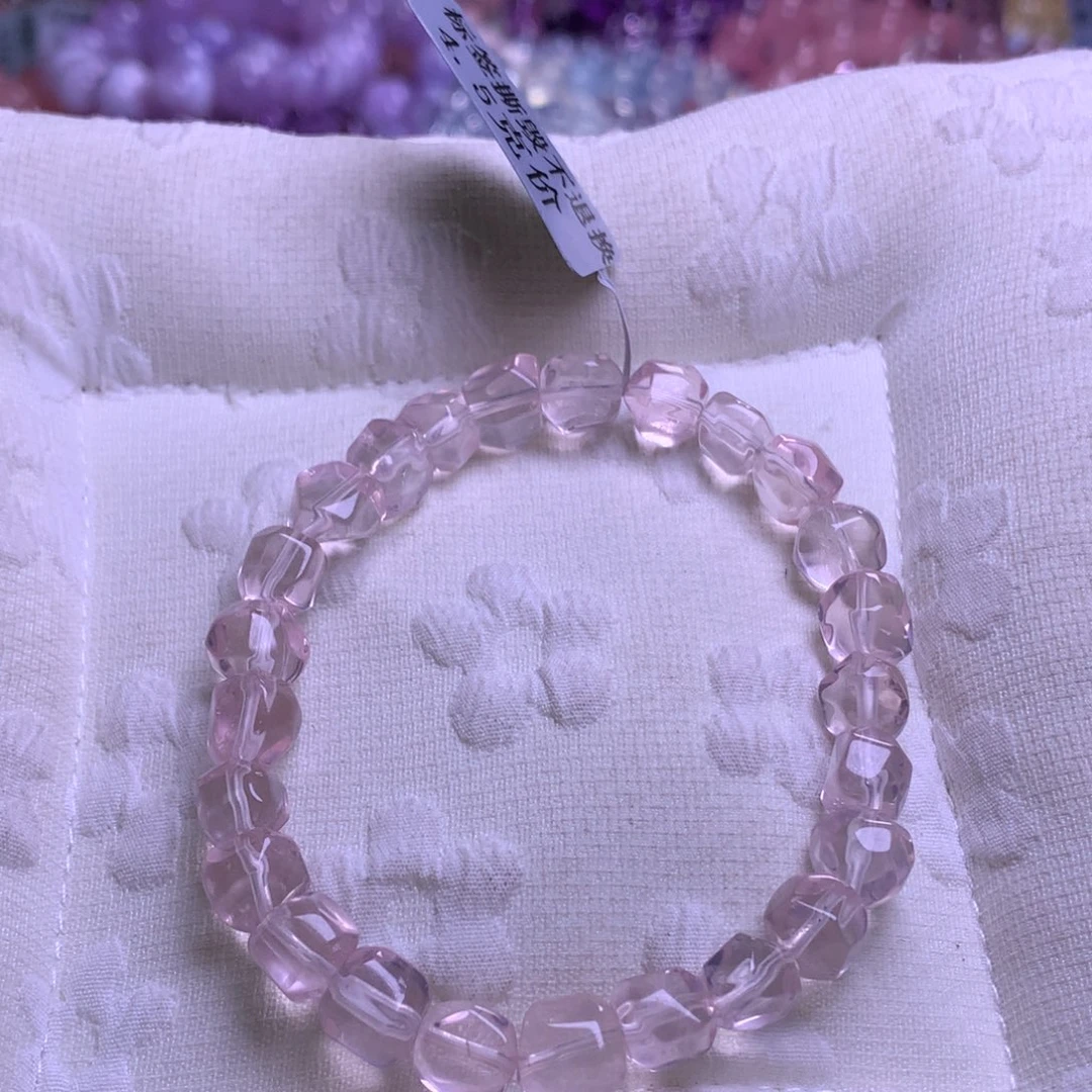 水晶银S925镶嵌手串冰橘粉7m