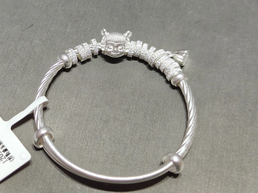 足银手镯 爆款哪吒莲蓬银童镯圈口可调节儿童银手镯可爱时尚宝宝