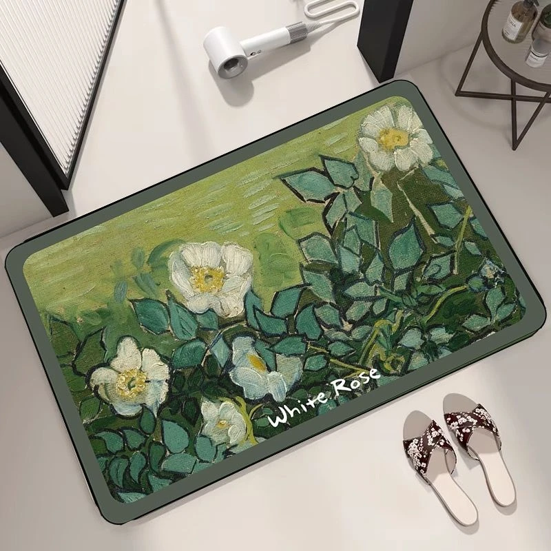 地垫地毯垫硅藻泥进门厕所高级浴室卫生间花朵复古感吸水脚垫门口