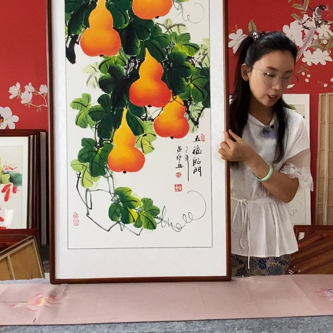 国画手写手绘带框包邮62✖️122国画作品