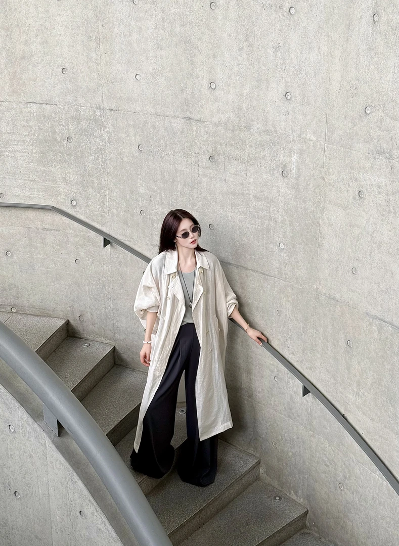 高个子2025年新款翻领蝙蝠袖宽松风衣高级感轻奢长款外套女防晒衣