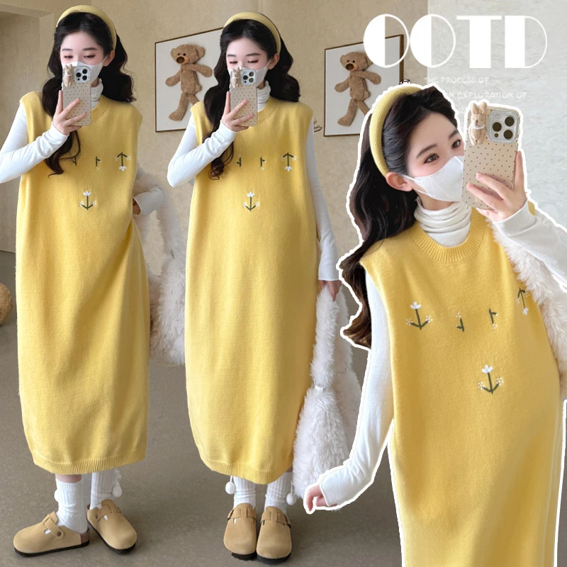 孕妇套装2026大码秋装慵懒加厚毛衣背心裙打底衫两件套孕妇装