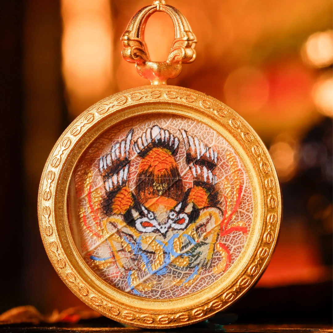 【雪堆白官选】菩提叶大鹏鸟吊坠  纯手工绘制唐卡  多样性发其一