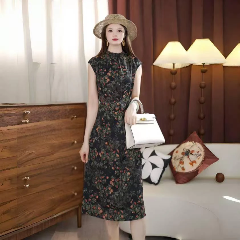 【送腰带】杭州原版正品2025夏季新款减龄显瘦暗夜蔷薇连衣裙女7