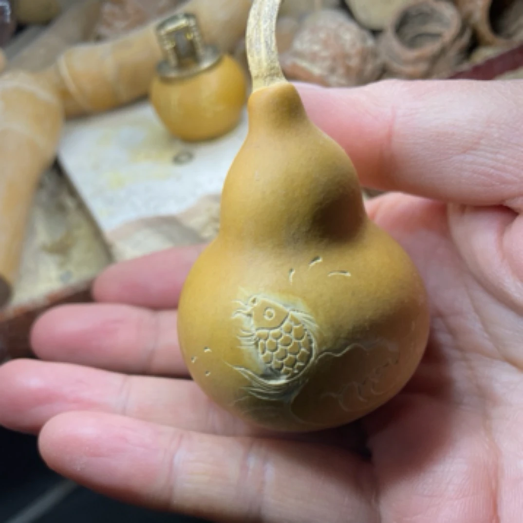 手工雕刻葫芦手把件锦鲤，年年有余