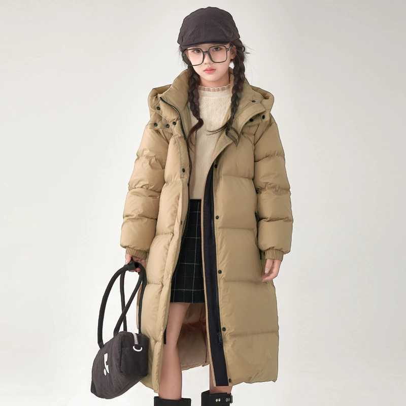 1390女童冬季新款爆款羽绒服90白鸭绒大童长款保暖连帽外套秋冬