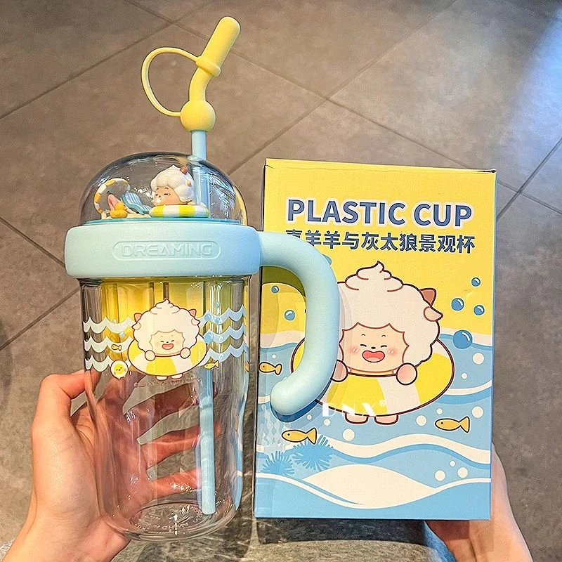 喜羊羊与灰太狼水杯懒羊羊杯子情侣高颜值大容量吸管杯女生日礼物