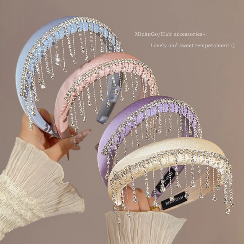 水钻流苏彩色海绵发箍女款压发仙气头箍千金风外出发卡子头饰春季