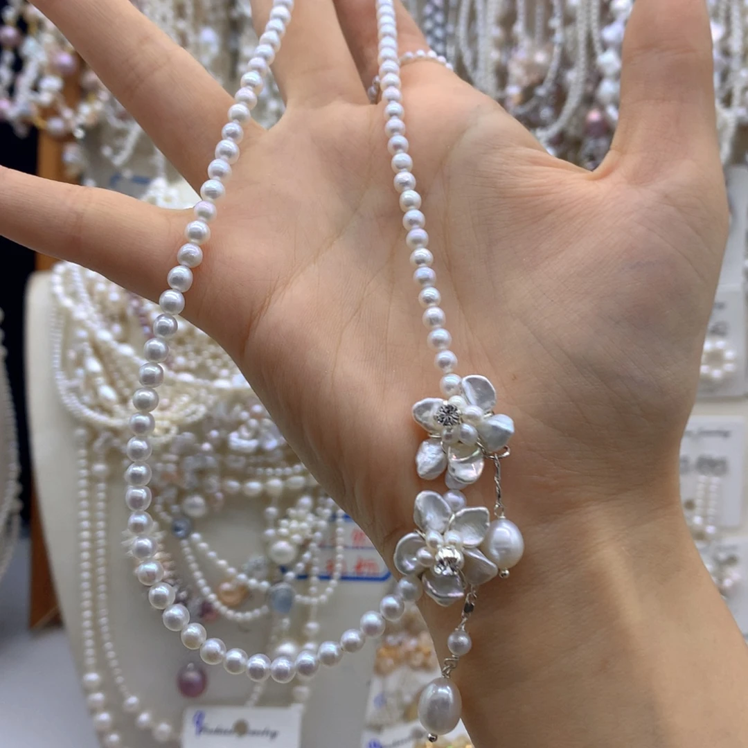 雪***妆银S925镶嵌淡水珍珠项链耳饰