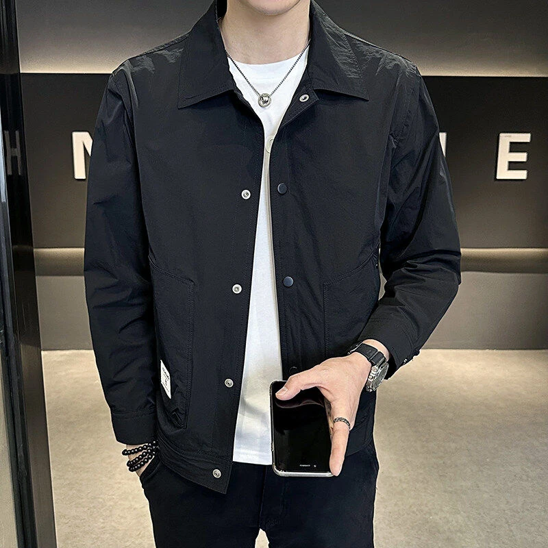 翻领休闲男士外套春季新款帅气青年夹克百搭高品质时尚潮流上衣