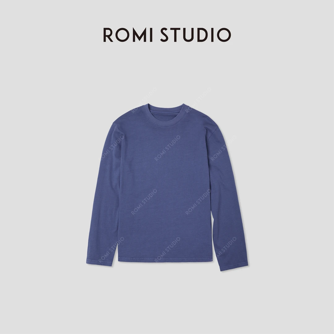 ROMI STUDIO“复古色彩”蓝染舒适棉质纺织打底圆领长袖 RWCAS65007