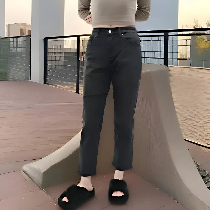 胖姐严选新品春款黑灰色巨显瘦九分烟管裤中高腰修身弹力