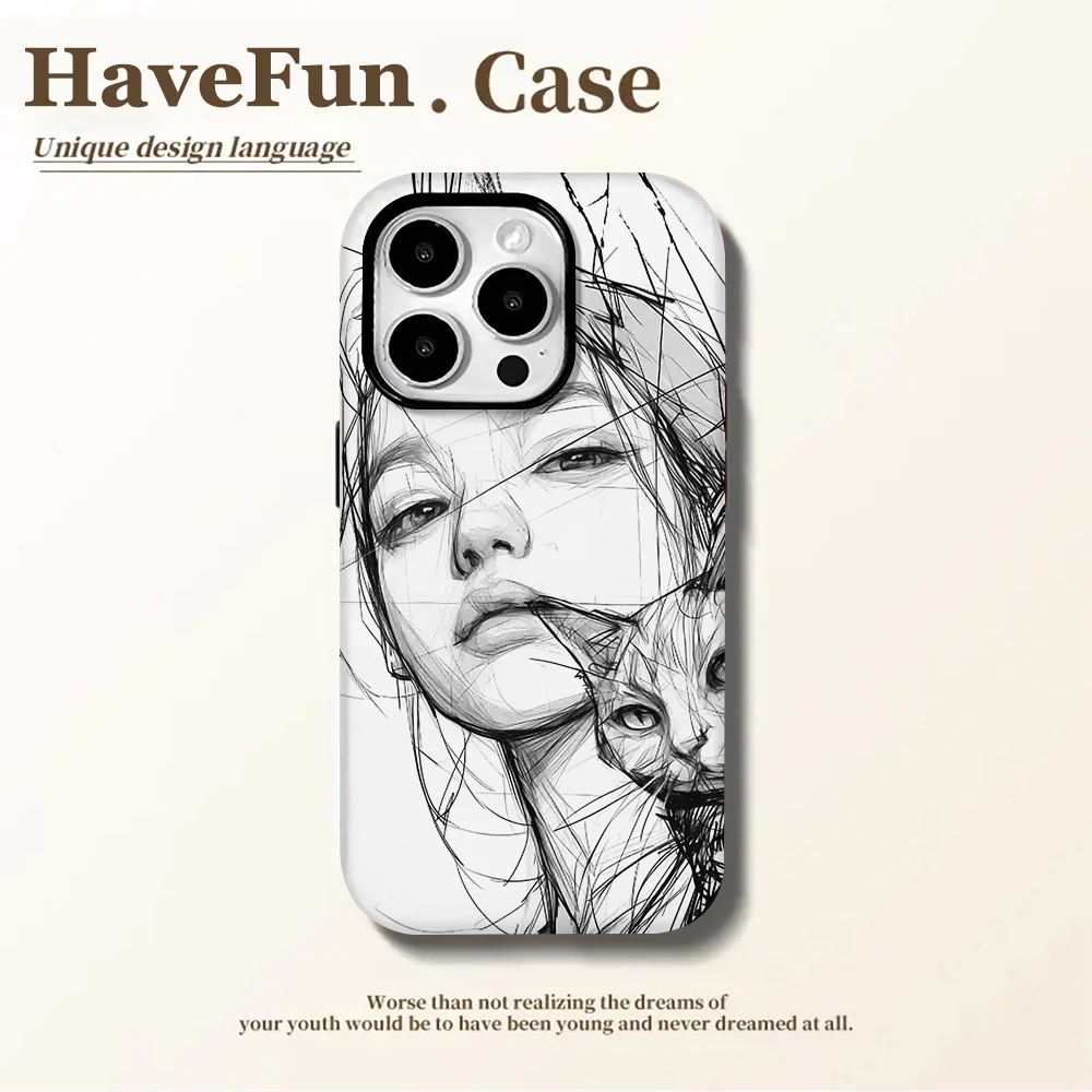 动漫猫咪少女适用iPhone16苹果15二合一手机壳13华为vivo小米oppo