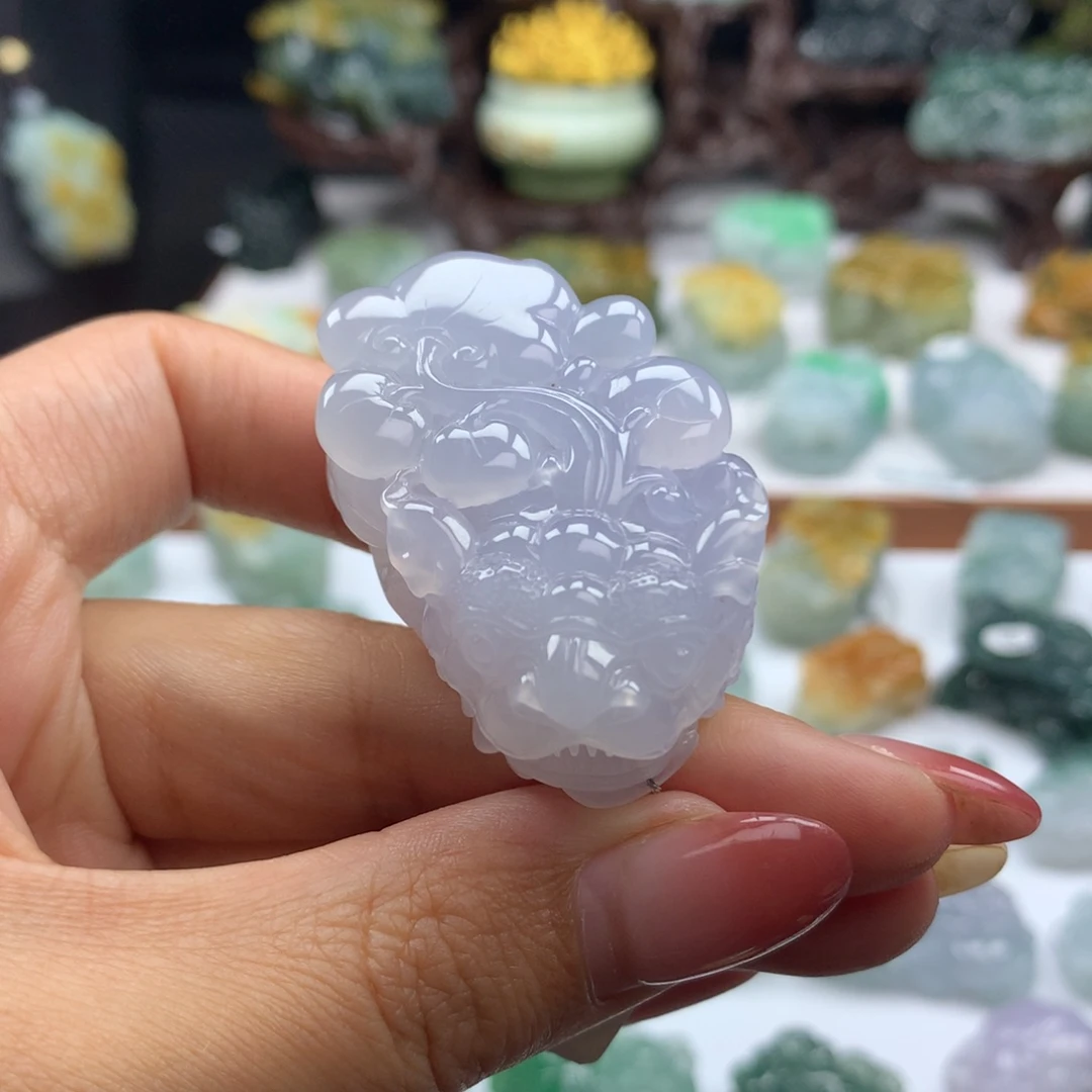 颈饰未镶嵌翡翠A16 高冰紫含珠貔貅