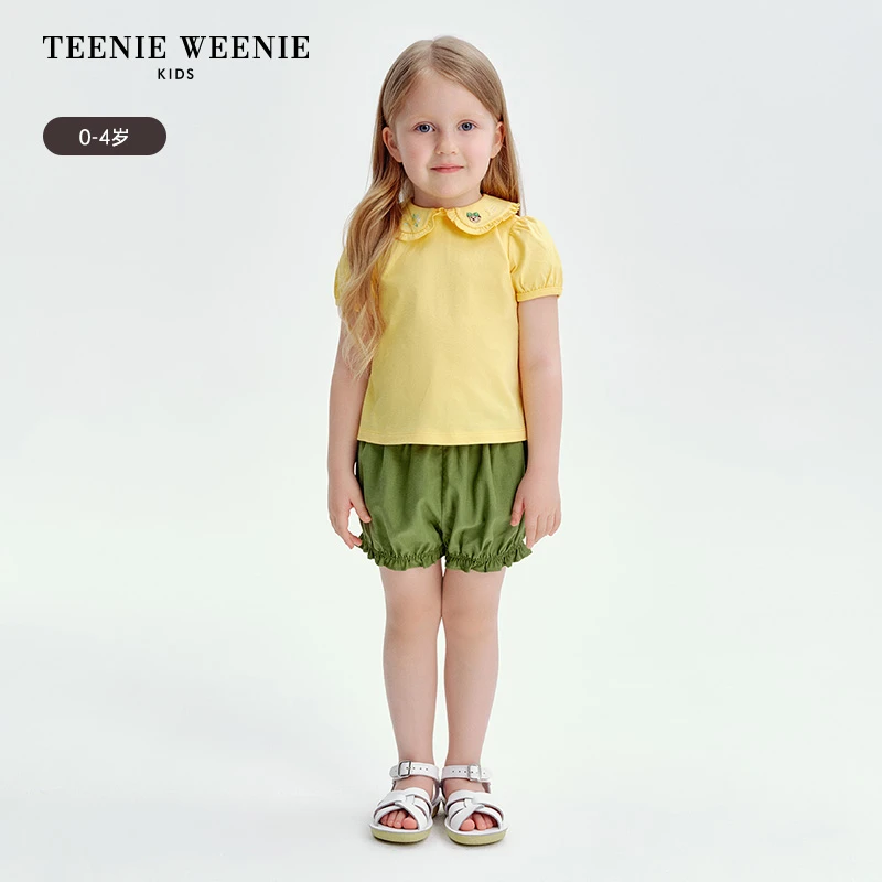TeenieWeenieBaby小熊童装25年夏季甜美绣花娃娃领T恤T0RA256544N
