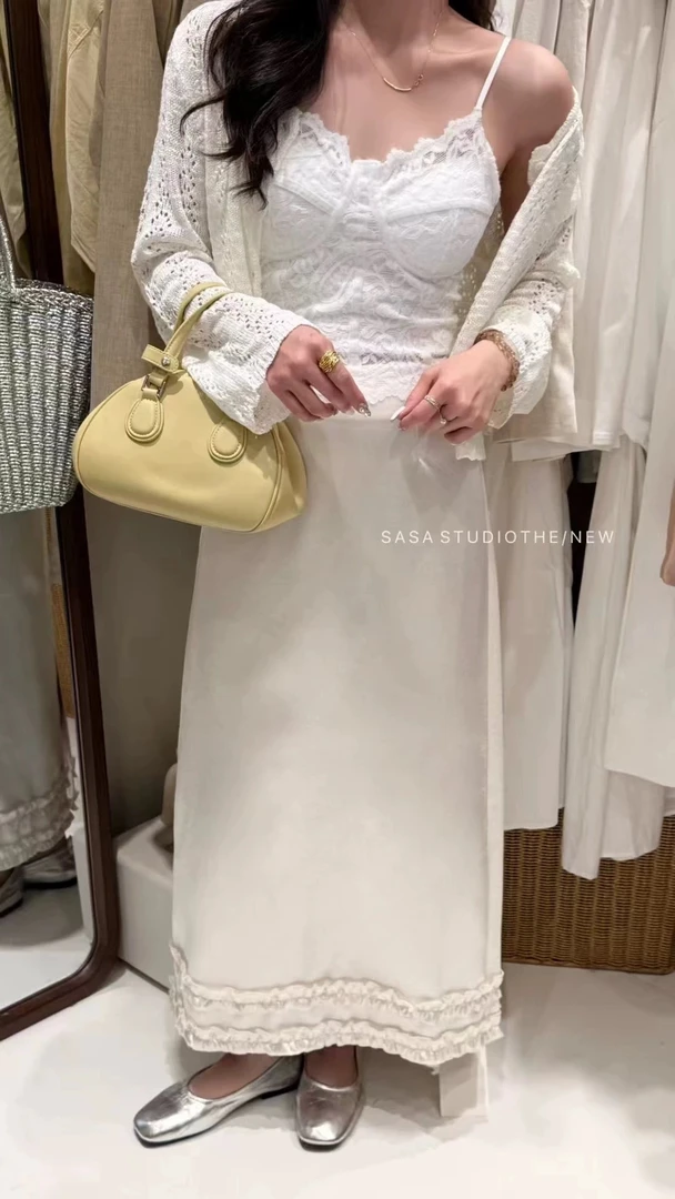 2025春季新款韩系蕾丝花边半身裙女高腰显瘦精致直筒裙