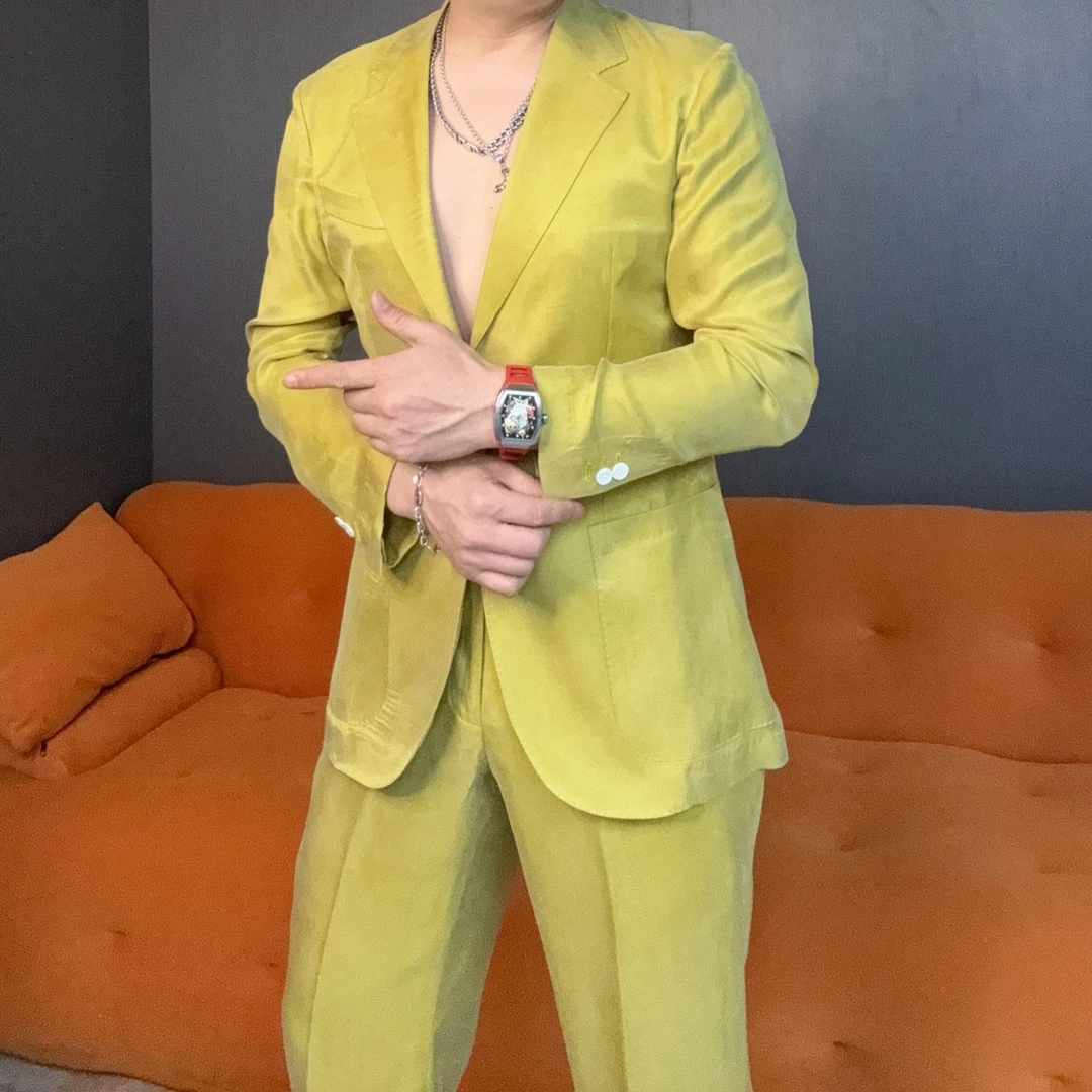 WZZ春夏薄款修身轻奢时尚西服套装男商务休闲高级感绅士外套礼服