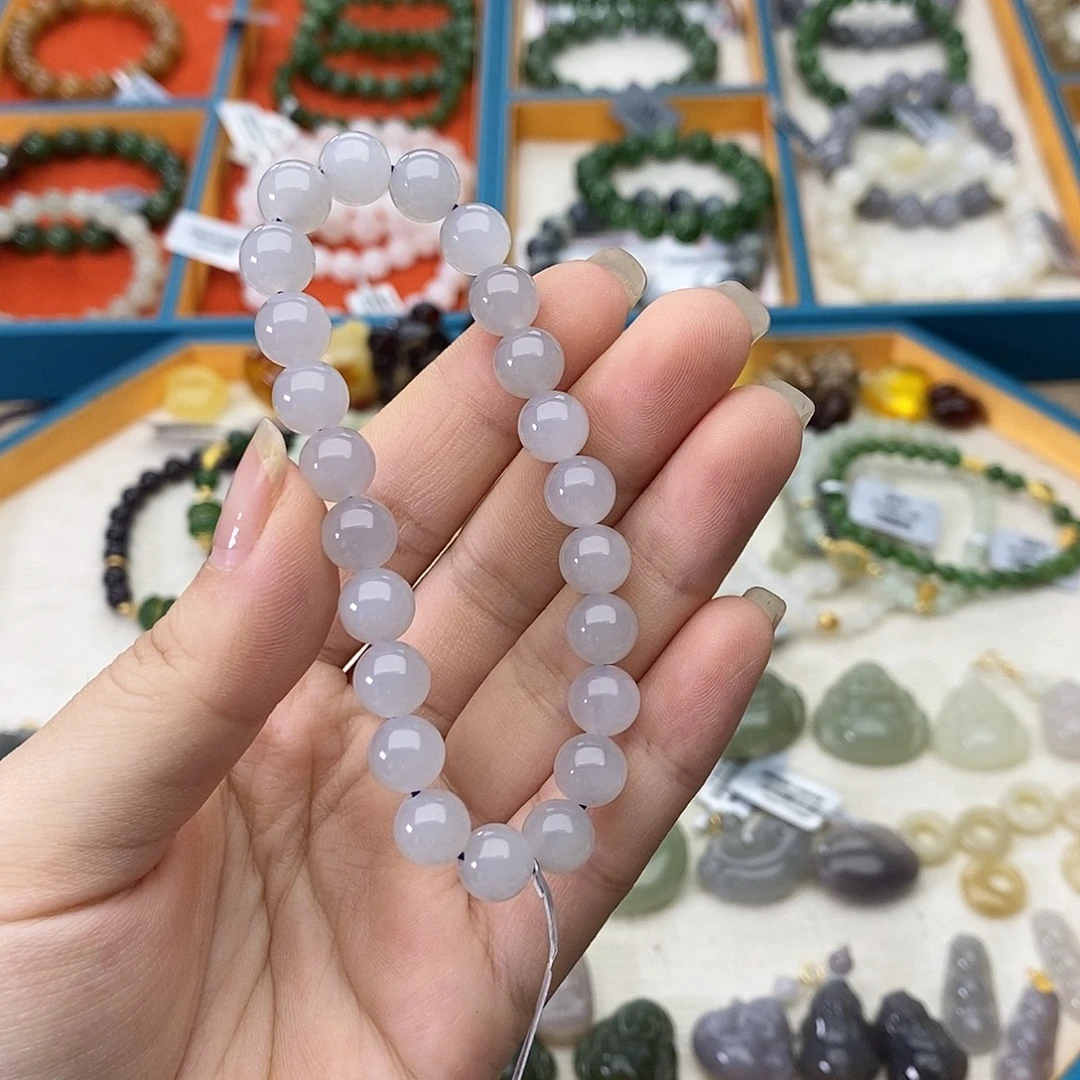 和田玉未镶嵌手链w11冰烟紫8mm