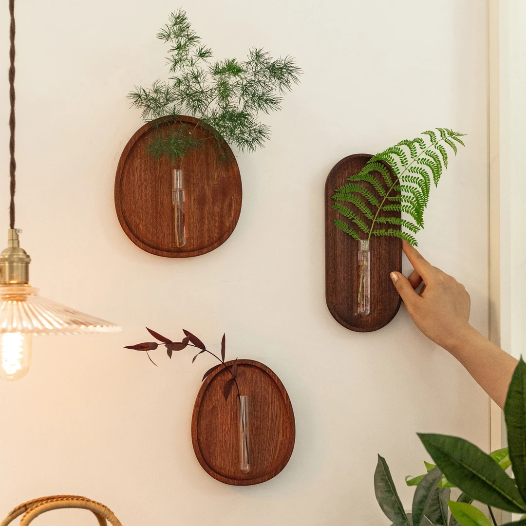 【掬涵】中式实木壁挂花器墙上装饰创意木托花瓶禅意民宿壁饰