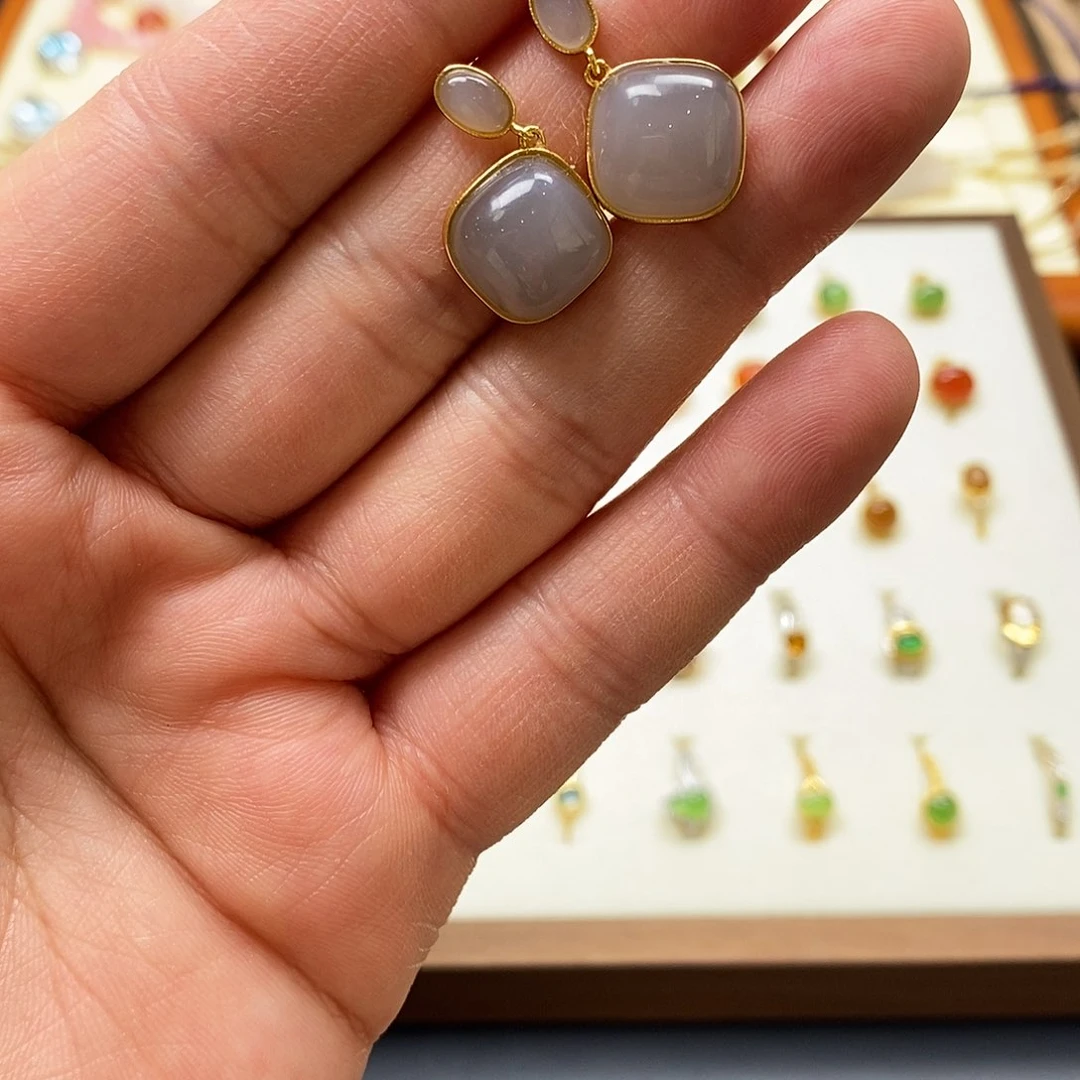 和田玉耳饰银S925镶嵌?****c