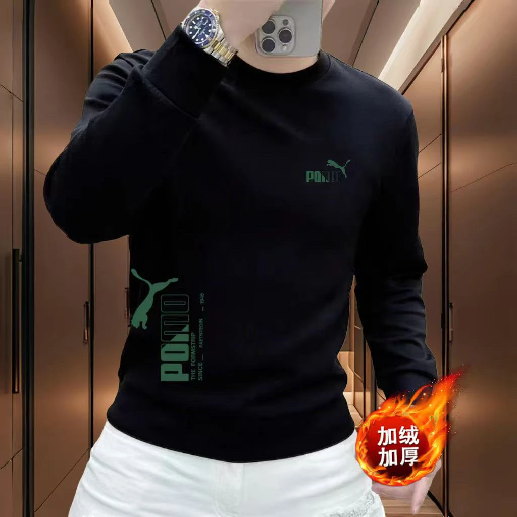 秋冬季新款时尚潮流运动休闲男士百搭印花卫衣修身弹力圆领