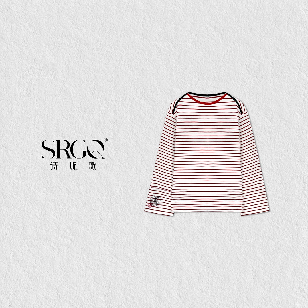 诗妮歌25&SS高定 |【插画少年】设计拼领条纹廓形休闲百搭条纹衫