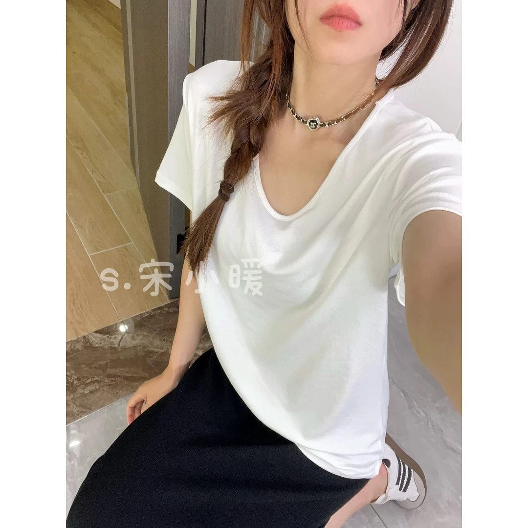 【S.宋小暖】新款夏季白月光V领宽松简单百搭短袖tNJ-A206