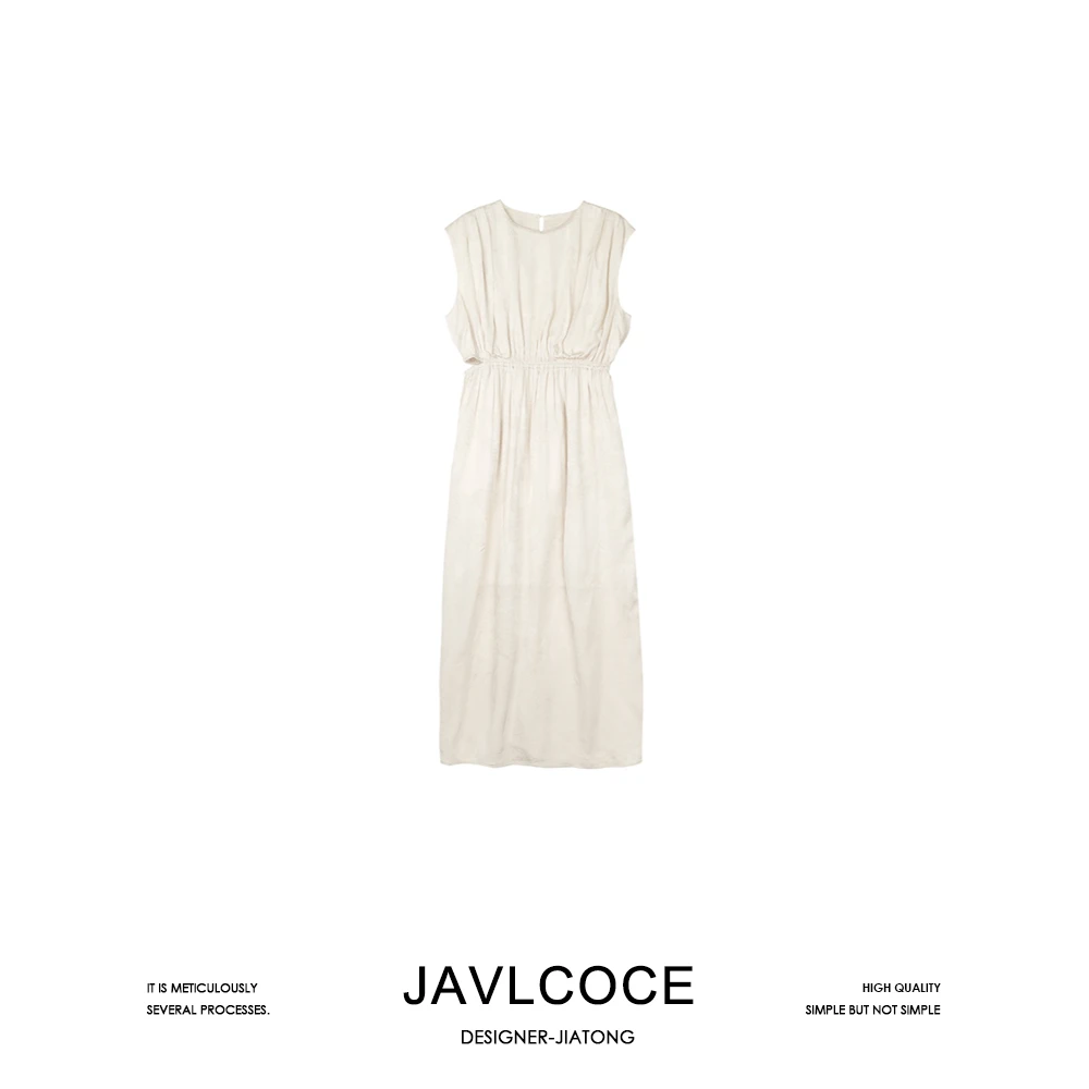 新中式提花精致气质显瘦露腰无袖连衣裙 2309010