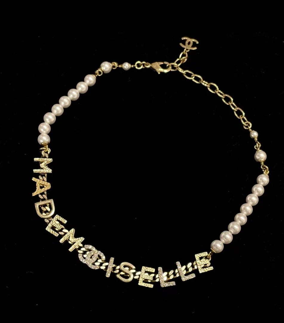 95新 Chanel/香奈儿 22P金属立体字母珍珠项链chocker 15788578