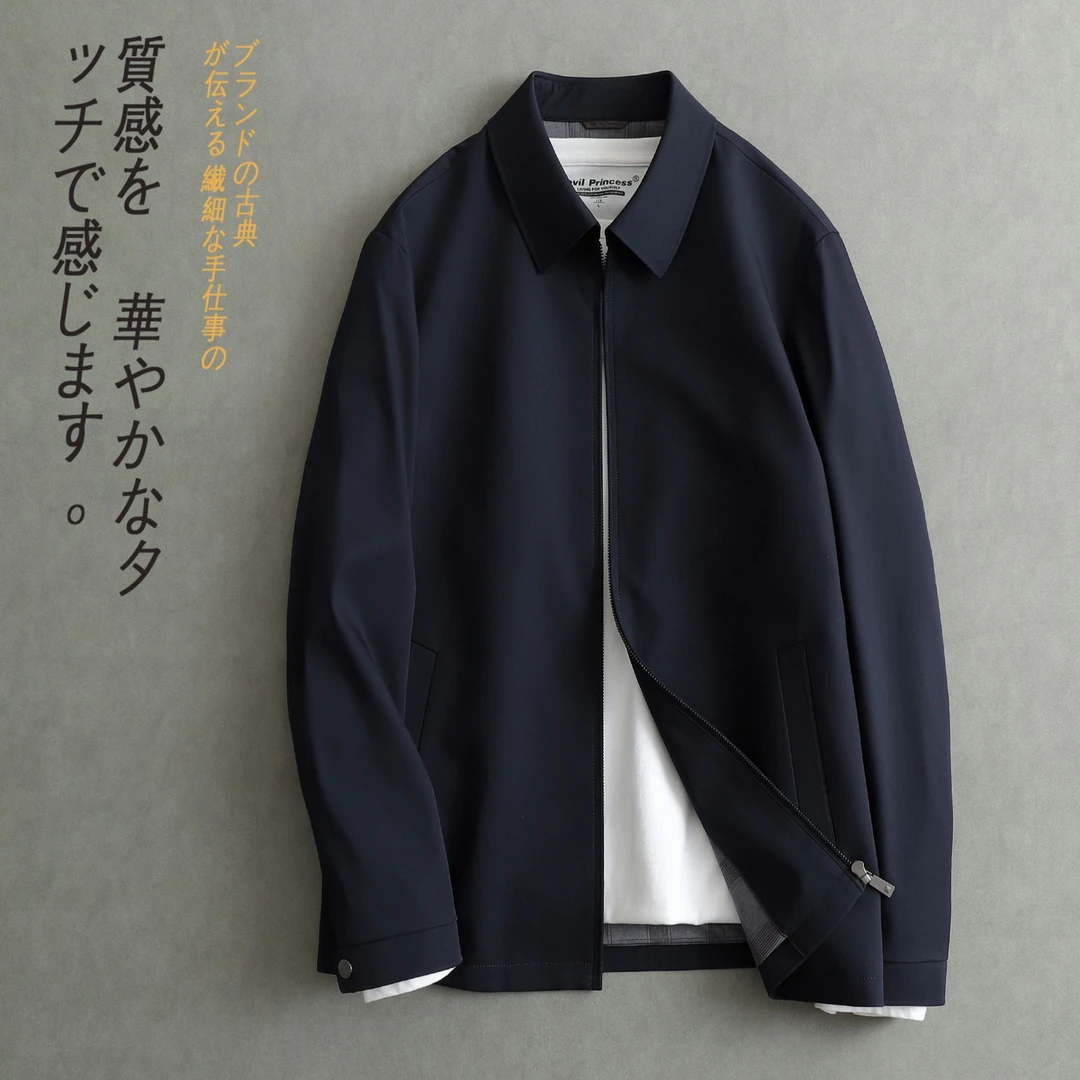 中老年新款时尚休闲潮流百搭日系男装长袖外套直下摆翻领商务夹克