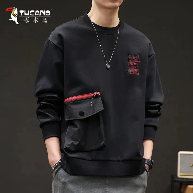 啄木鳥长袖T恤男士春秋季新款潮牌宽松秋冬圆领打底衫上衣服男装