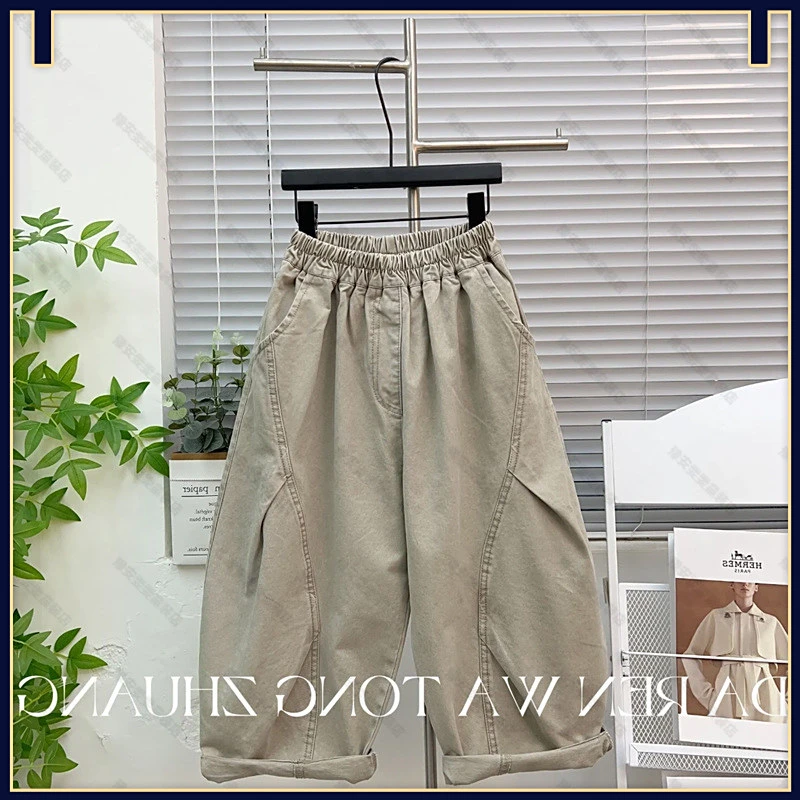 全棉童装秋季新款儿童休闲裤2025男女中大童弯刀微柔软透气亲肤舒