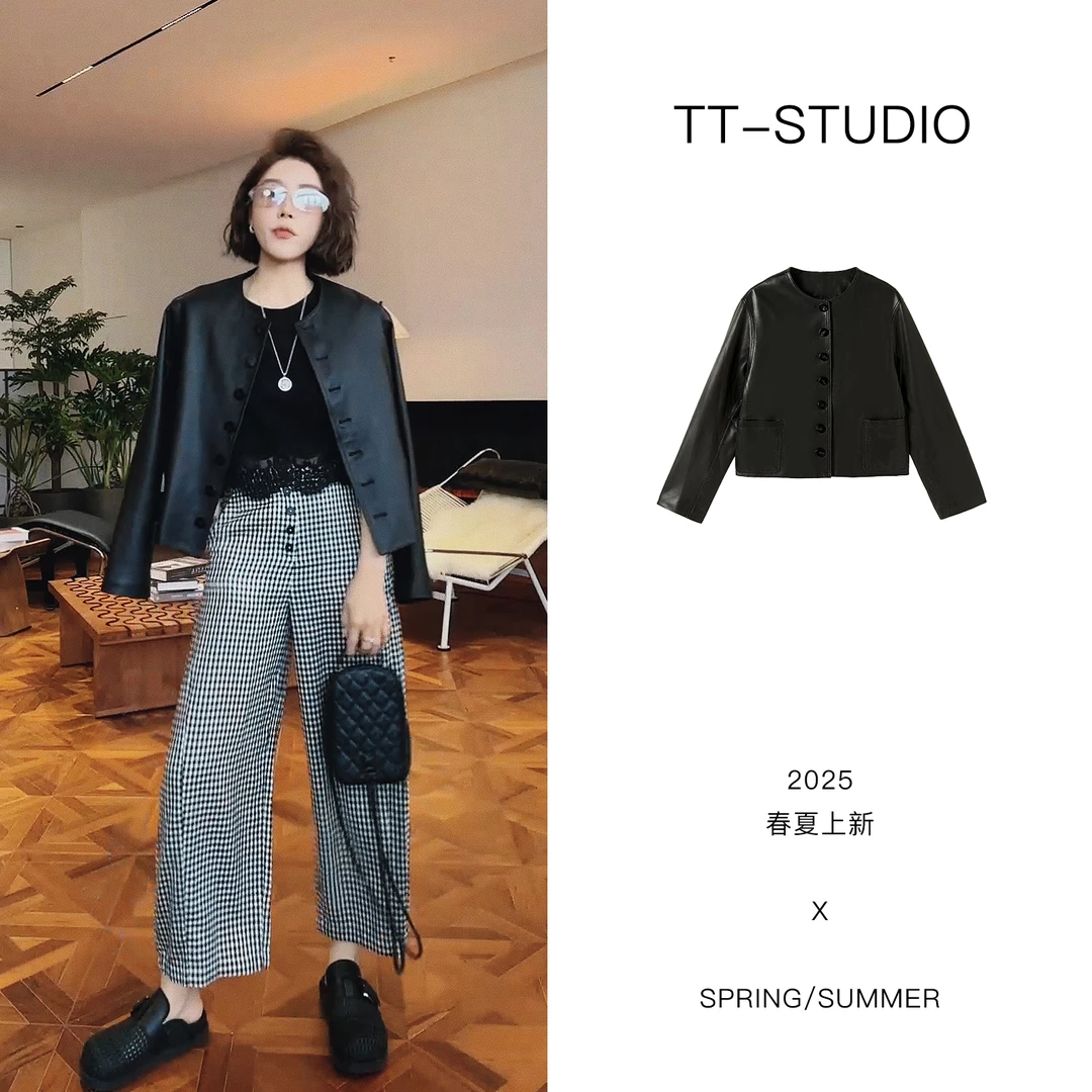 TT【迪家皮衣】进口羊皮100%春季时尚休闲百搭真皮衣外套5504