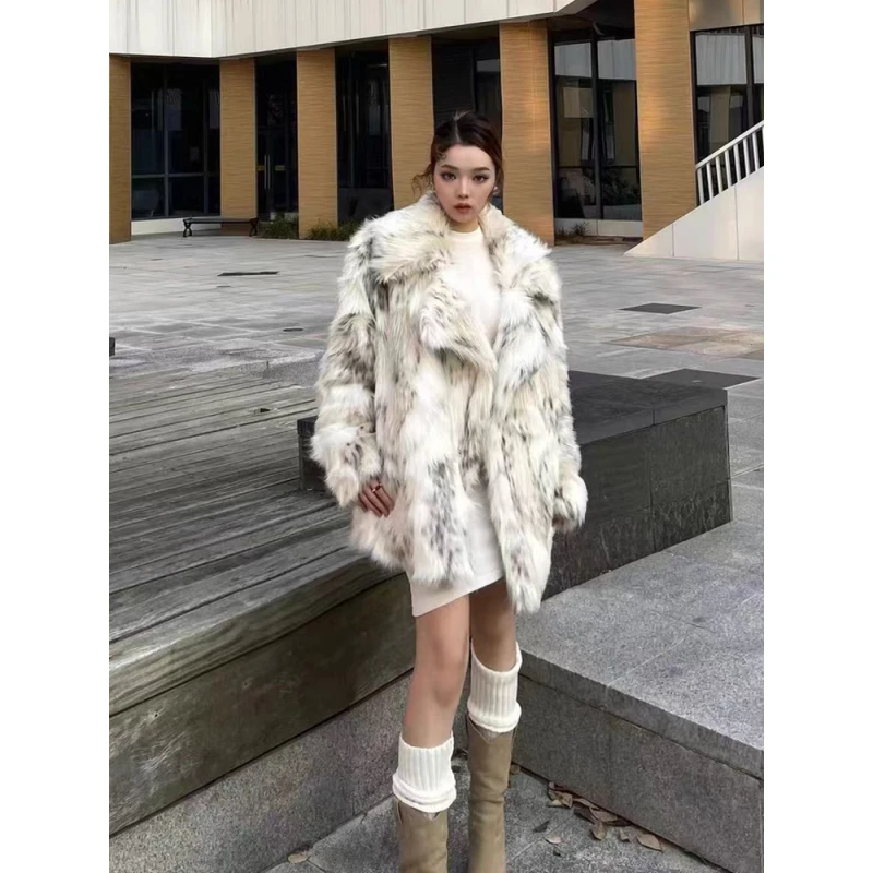 豹纹外套女2025新款海宁爆款年轻款毛毛大衣冬季棉服厚