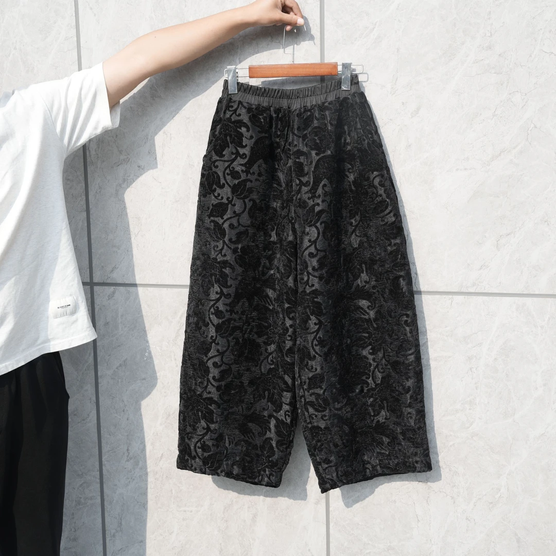 3030-6832苏锦阁休闲裤时尚直筒百搭黑色潮流提花松紧腰复古宽松