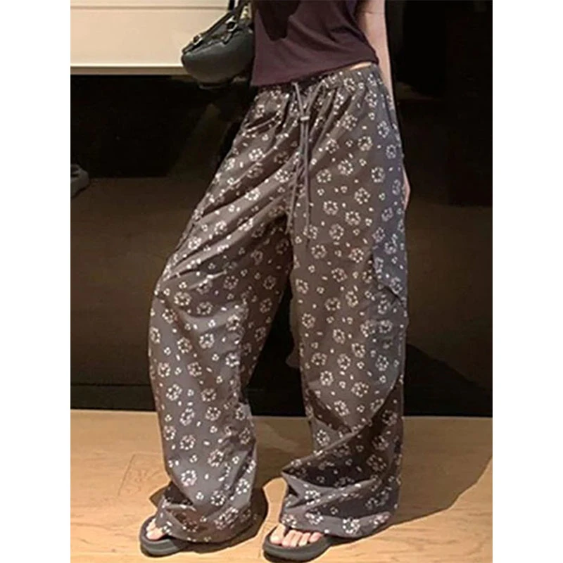 复古风薄款碎花印花阔腿裤女春秋季新款设计感两穿宽松显瘦休闲裤