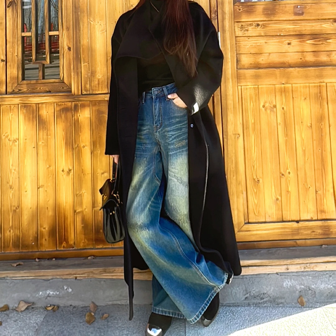 加绒保暖宽松显瘦直筒牛仔裤