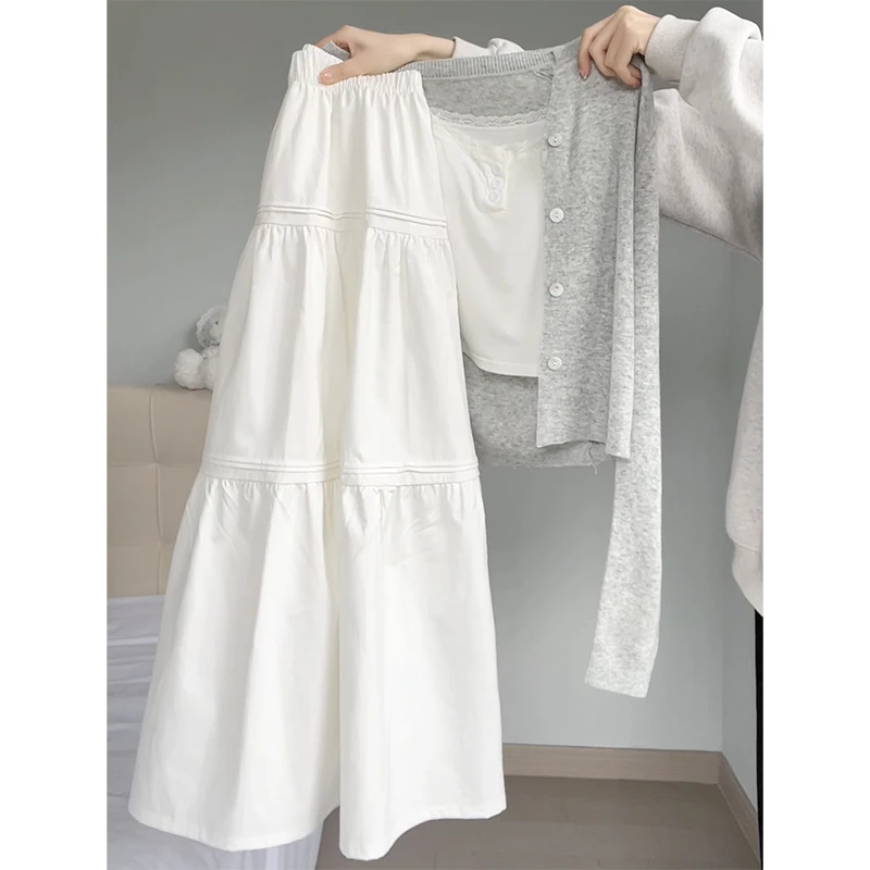 白色蛋糕裙女春夏季2025新款高腰显瘦小个子中长款a字裙半身裙子