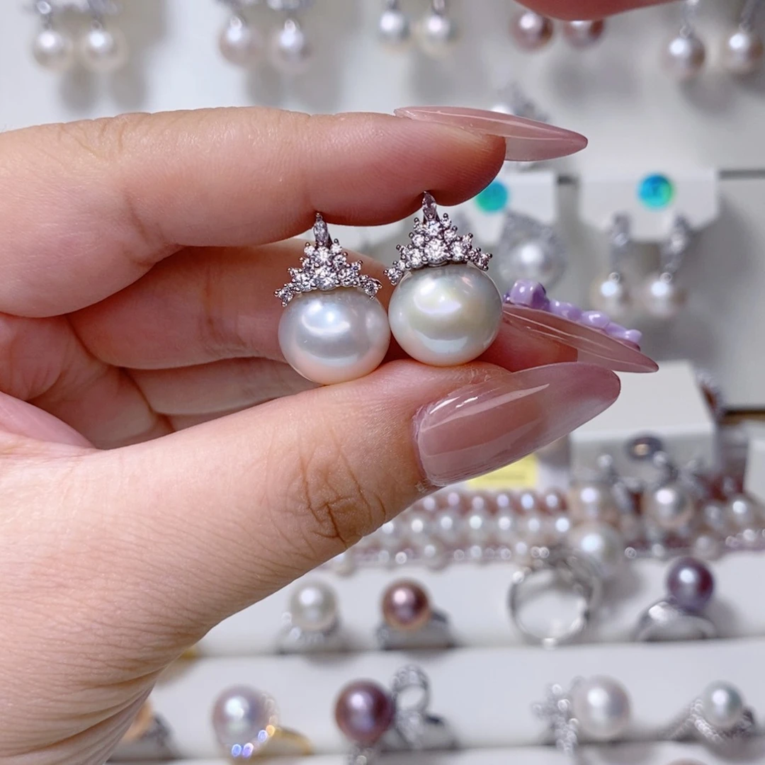 银S925镶嵌淡水珍珠耳饰唯*