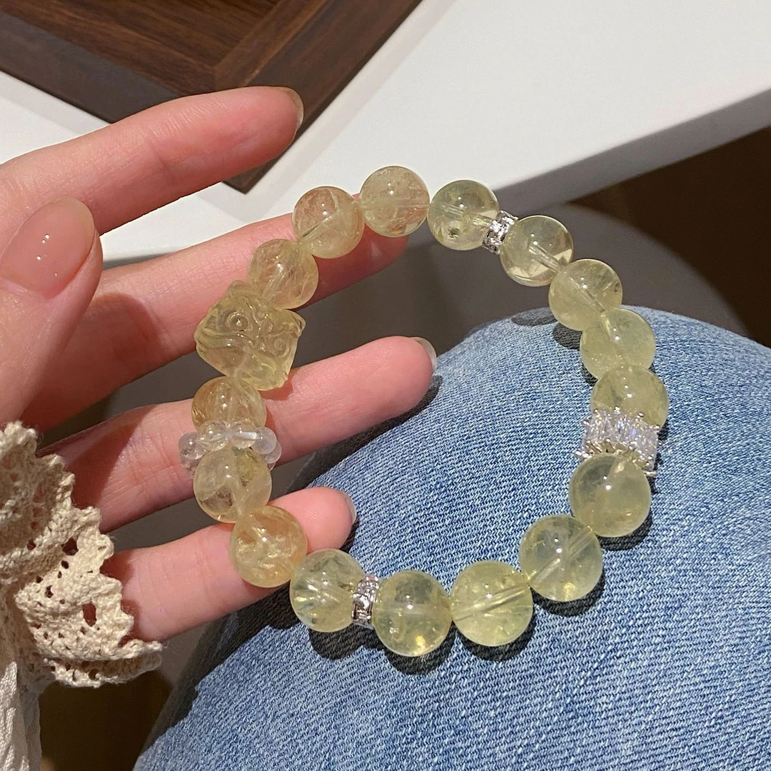 日富一日~新中式轻奢复古天然柠檬晶手串设计感气质醒狮水晶手链