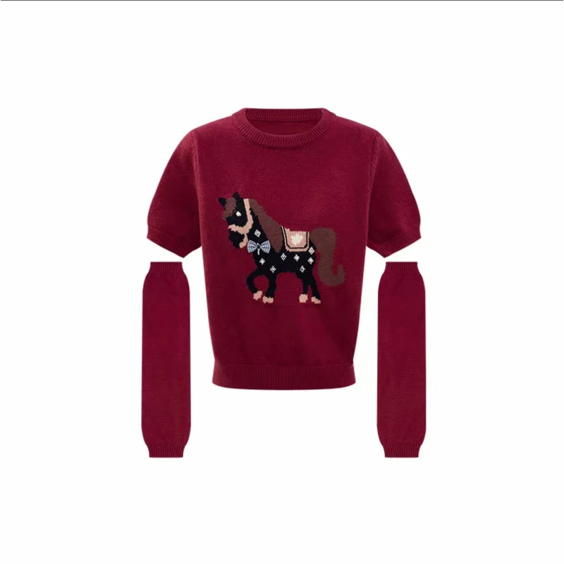 Deesdail冬季红色小马袖套修身毛衣显瘦百搭知性针织衫女A556