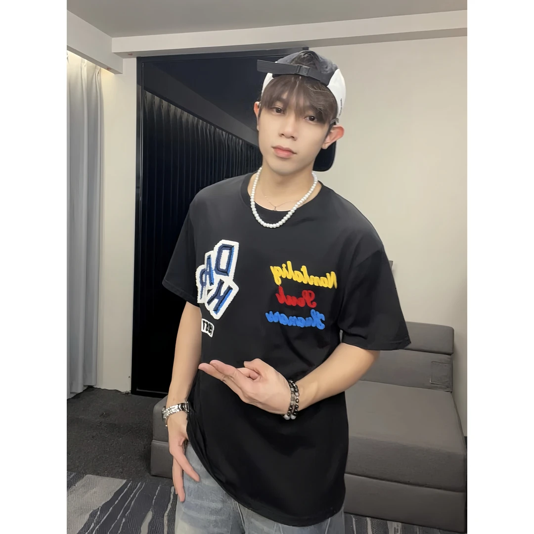 HandSeven重磅高街短袖hiphop圆领宽松百搭T恤男女款夏季欧若风